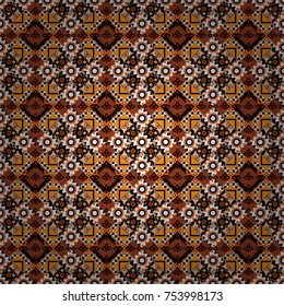 Geometric seamless pattern. Abstract mosaic vector background. Sketch in black, white and orange colors. Design elements.
