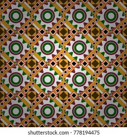 Geometric seamless pattern. Abstract mosaic vector background. Sketch in white, brown and orange colors. Design elements.