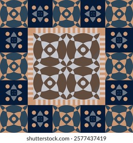 Geometric seamless pattern, abstract oriental style vector. Geometry floor tiles design. Moroccan, Spanish and Portuguese azulejos ceramic design.