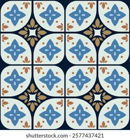 Geometric seamless pattern, abstract oriental style vector. Geometry tiles design. Moroccan, Spanish and Portuguese azulejos ceramic design.