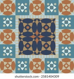 Geometric seamless pattern, abstract oriental style vector. Geometry floor tiles design. Moroccan, Spanish and Portuguese azulejos ceramic design.