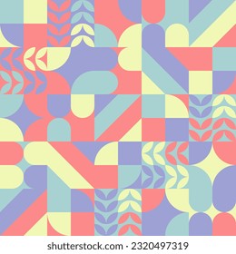 Geometric Seamless Pattern Abstract Ornament Mosaic Decorative Wall Background Pop Modern Vector Red Blue White Soft Color. SSTKabstract