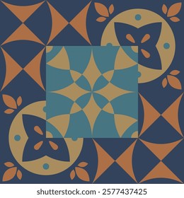 Geometric seamless pattern, abstract patchwork oriental style vector. Geometry floor tiles design. Moroccan, Spanish and Portuguese azulejos ceramic design.