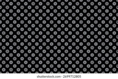 Geometric seamless pattern with abstract round flower in light n grey on black background. Vector illustration, for shirt lady dress cloth cover decoration textile wallpaper all over