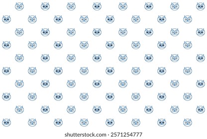 Geometric seamless pattern with abstract sleepy and bright eyes owl face outline in blue n black on white background. Vector illustration. For masculine male shirt lady dress cloth textile print