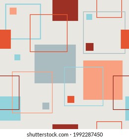 Geometric seamless pattern. Abstract stones on white sand, colored squares, pastel shades