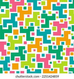 Geometric seamless pattern. Abstract style. Colorful shapes. Pink, orange, green colors. Print, textile, fabric, wrapping paper.