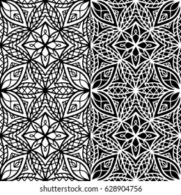 Geometric seamless pattern, abstract symmetrical pattern texture, black and white lines background vector set of 2