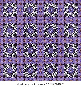 Geometric seamless pattern. Abstract vector background. Tiles black, violet and white background.