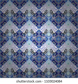 Geometric seamless pattern. Abstract vector background. Tiles violet, white and blue background.