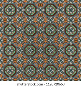 Geometric seamless pattern. Abstract vector background. Tiles green, brown and blue background.