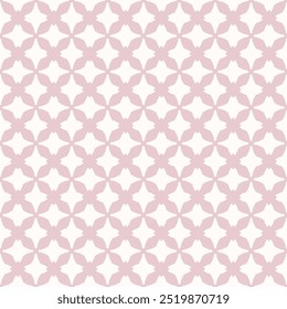 Geometric seamless pattern. Abstract vector pink and white ornament texture with cross shapes, tiles, grid, lattice. Simple elegant background in gothic style with medieval motifs. Repeated design