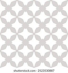 Geometric seamless pattern. Abstract vector light gray and white ornament texture with cross shapes, tiles, grid, lattice. Simple elegant background in gothic style with medieval motifs. Repeat design