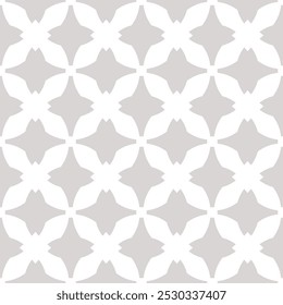 Geometric seamless pattern. Abstract vector gray and white ornament texture with cross shapes, tiles, grid, lattice. Simple elegant background in gothic style with medieval motifs. Repeated geo design