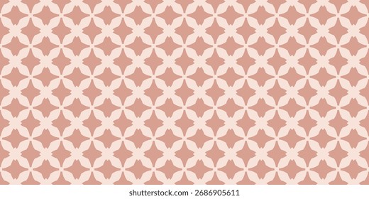 Geometric seamless pattern. Abstract vector pink ornament texture with cross shapes, tiles, grid, lattice. Simple elegant background in gothic style with medieval motifs. Repeat design for decor, wrap