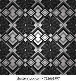 Geometric seamless pattern. Abstract vector background. Tiles white, black and gray background.