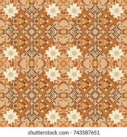 Geometric seamless pattern. Abstract vector background. Tiles beige, orange and brown background.