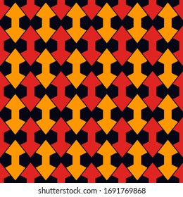 Patrón geométrico sin fisuras. Impresión superficial al estilo africano. Flechas, punteros, cursores motivos de adorno. Fondo de formas geo simples. Papel pintado ornamental étnico y tribal. Papel digital abstracto vectorial