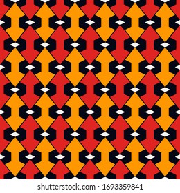 Geometric seamless pattern. African style surface print. Arrows, pointers, cursors motif ornament. Simple geo shapes background. Ethnic, tribal ornamental wallpaper. Vector abstract digital paper