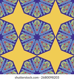 Geometric Seamless Pattern Arabesque. Decorative Asian Folk Seamless Pattern. Ethnic Ornament, Kyrgyz, Kazakhs, Bashkirs, Tatars, Yakut Mongols