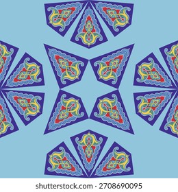 Geometric Seamless Pattern Arabesque. Decorative Asian Folk Seamless Pattern. Ethnic Ornament, Kyrgyz, Kazakhs, Bashkirs, Tatars, Yakut Mongols