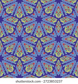 Geometric Seamless Pattern Arabesque. Decorative Asian Folk Seamless Pattern. Ethnic Ornament, Kyrgyz, Kazakhs, Bashkirs, Tatars, Yakut Mongols