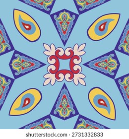 Geometric Seamless Pattern Arabesque. Decorative Asian Folk Seamless Pattern. Ethnic Ornament, Kyrgyz, Kazakhs, Bashkirs, Tatars, Yakut Mongols