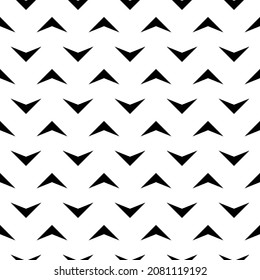 Geometric seamless pattern. Arrow background. Abstract texture. Repeating simple angular patern. Monochrome graphic shapes arrows for design prints. Repeated black and white geometry backdrop. Vector 