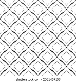 Geometrisches nahtloses Muster. Art-Deco-Hintergrund. Wiederholen Sie abstrakte schwarze Linie und Punkt auf weißem Hintergrund. Wiederholte Geometrie-Muster für Designabdrücke, Fliesen. Monokromgitter. Vektorgrafik