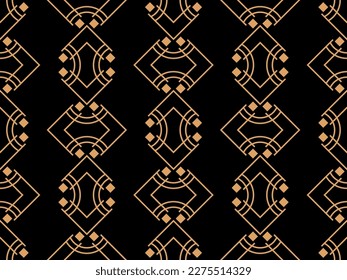 Geometric seamless pattern in art deco style. Golden lines pattern, vintage linear style. Design a template for wallpapers, banners, posters and advertisement marketing. Vector illustration
