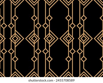 Geometric seamless pattern in art deco style. Golden lines pattern, vintage linear style. Design a template for wallpapers, banners, posters and advertisement marketing. Vector illustration