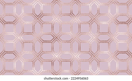 Geometric seamless pattern background design with decorative rose gold grid tiles.