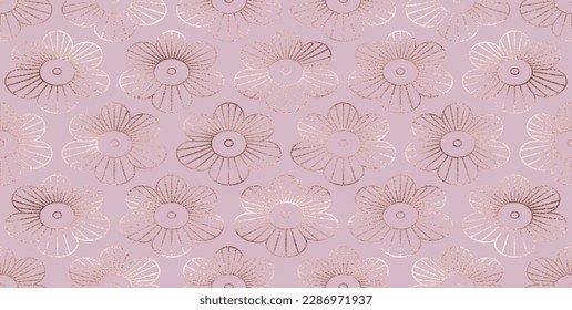 Geometric seamless pattern background design with rose gold flower tiles.