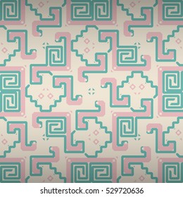 Geometric seamless pattern background in maze style. Bright, symmetric design for game, textile, packing-paper or other purpose. Contemporary texture.