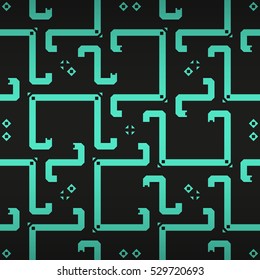 Geometric seamless pattern background in maze style. Vivid, contrast design for carpet, ads, surface or other purpose. Equable mosaic repeatable backdrop. Retro texture.