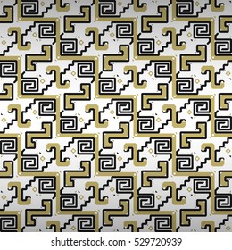 Geometric seamless pattern background in maze style. Retro tracery.