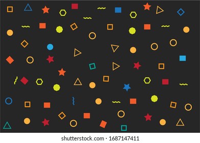 Geometric seamless pattern background.Colorful different shapes illustration.Circle,triangle,hexagon,wave,square and rectangle shapes sign and symbol.