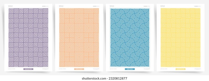 Geometric Seamless Pattern Backgrounds Set. Minimal colorful asian style designs for books, covers, notebooks, posters and more. Symmetry Aesthetic Collection.