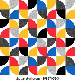 Geometric seamless pattern. Bauhaus abstract background. Repeated color pattern. Mark geometric texture. Repeating geometry shapes circle and square. Cool design for prints. Funny element. Vector