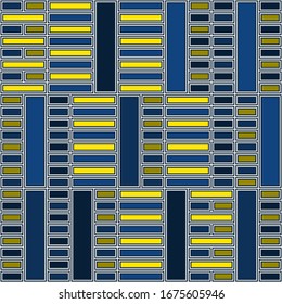 Geometrisches nahtloses Muster. Bauhaus-Hintergrund. Modularer Rasterdruck. Gerader Streifen, Linie, Hub, Rechteck, Blockverzierung. Trendy zeitgenössische geo Tapete. Modernes Design abstrakter Vektorillustration
