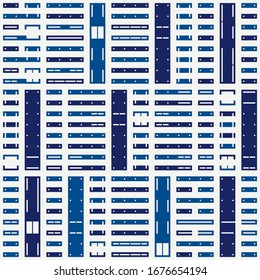 Geometrisches nahtloses Muster. Bauhaus-Hintergrund. Modularer Rasterdruck. Gerader Streifen, Linie, Hub, Rechteck, Blockverzierung. Trendy zeitgenössische geo Tapete. Modernes Design abstrakter Vektorillustration