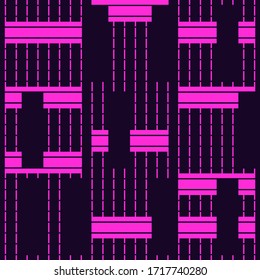 Geometric seamless pattern. Bauhaus style background. Modern barcode print. Broken asymmetric hatched stripe, line, rectangle, block ornament. Contemporary geo wallpaper. Abstract vector design