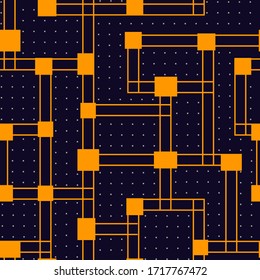 Geometrisches nahtloses Muster. Bauhaus-Hintergrund. Modernes Labyrinth. Aymmetrisches Labyrinth, Rohrverzierungen. Zeitgenössisches lineares Geo-Bildschirmhintergrund. Abstraktes Design der Vektorillustration