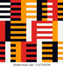 Patrón geométrico sin fisuras. Fondo de estilo Bauhaus. Impresión de cuadrícula modular. Estriba, línea, trazo, rectángulo, adorno de bloque. Papel pintado de geo contemporáneo de moda. Diseño vectorial abstracto moderno