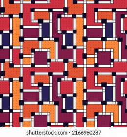 Geometric seamless pattern. Bauhaus style background. Bright modern mosaic print. Aymmetric childish puzzle ornament. Contemporary geo wallpaper. Abstract vector design