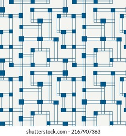 Patrón geométrico sin soldadura. Fondo de estilo Bauhaus. Impresión moderna de laberinto. Laberinto aymétrico, ornamento de tubería. Papel geológico lineal contemporáneo. Diseño de vector abstracto