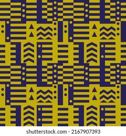 Patrón geométrico sin soldadura. Fondo de estilo Bauhaus. Impresión modular de cuadrícula. Banda, línea, flecha, círculo, rectángulo, ornamento de bloque. Papel mural geo contemporáneo de moda. Diseño vectorial abstracto moderno