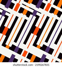 Geometric seamless pattern. Bauhaus style background. Modern grid print. Straight stripe, diagonal line motif ornament. Trendy contemporary geo wallpaper. Abstract vector design
