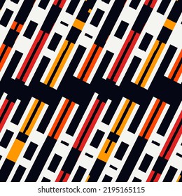 Geometric seamless pattern. Bauhaus style background. Modern grid print. Straight stripe, diagonal line motif ornament. Trendy contemporary geo wallpaper. Abstract vector design