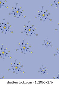 Geometric seamless pattern with beautiful minimalistic abstract pattern on a blue background. Doodle style. Suitable for children's party, birthday, wallpaper, wrapping paper and fabric.